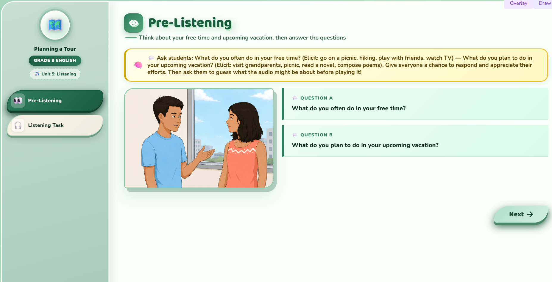 Listening: Planning a tour