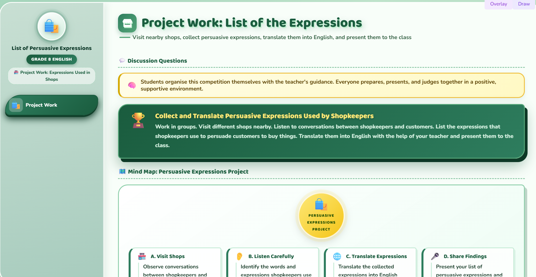 Project work : list of the expressions