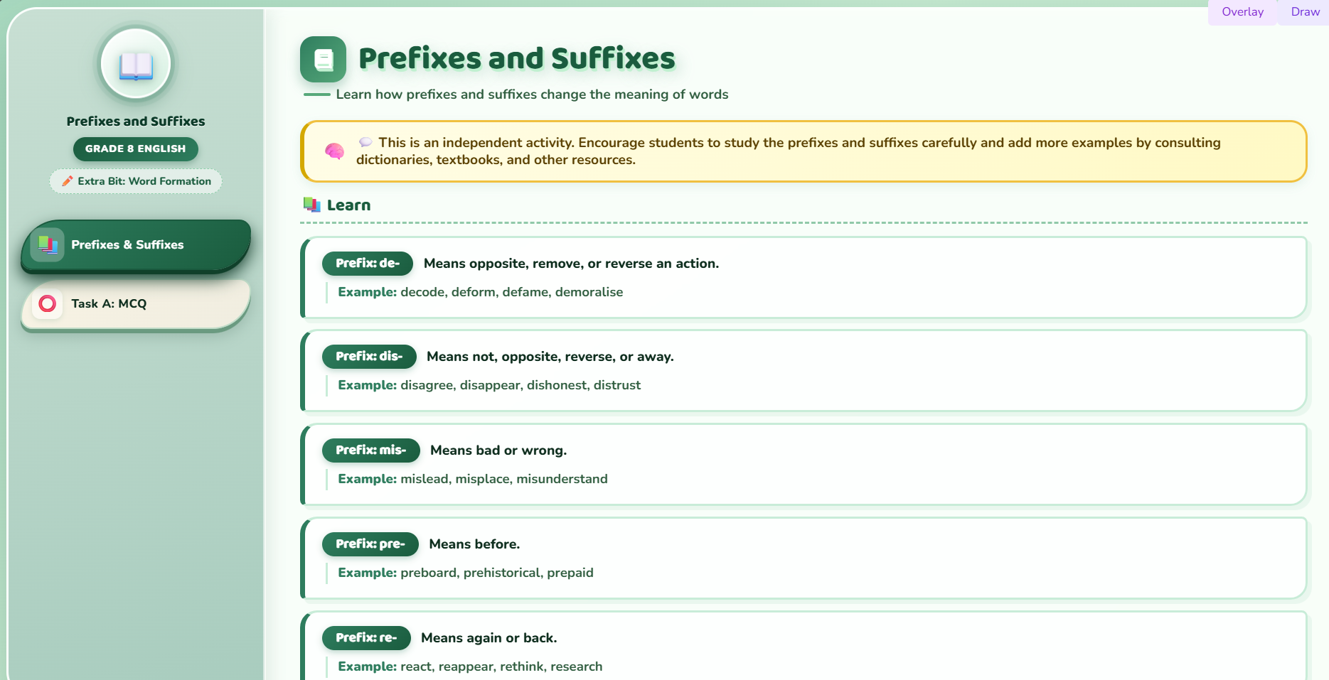 Extra bit : Prefixes and suffixes