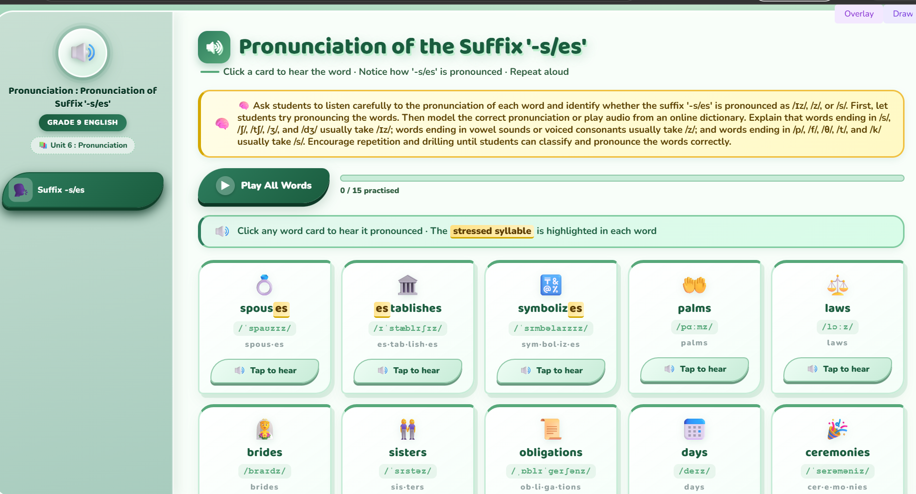 Pronunciation :  suffix ‘-s/es’