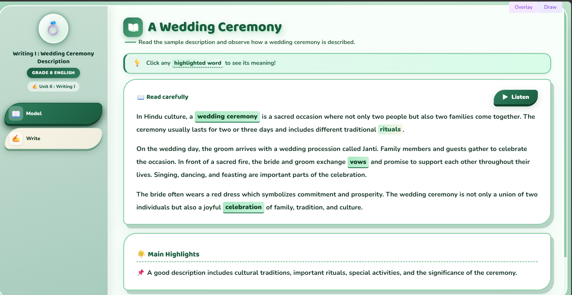 Writing I : wedding celebration in different cultures