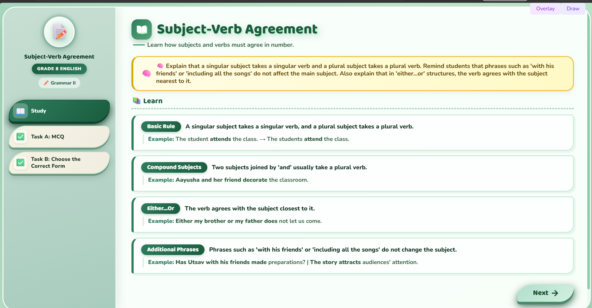 Grammar II : correct and  incorrect sentences