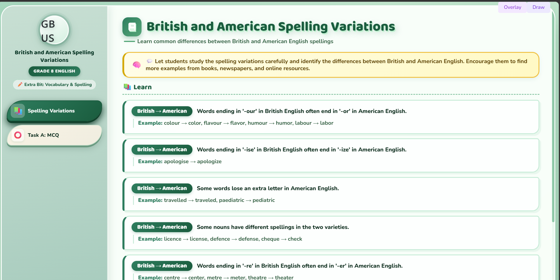 Extra bit : British and American spelling variations