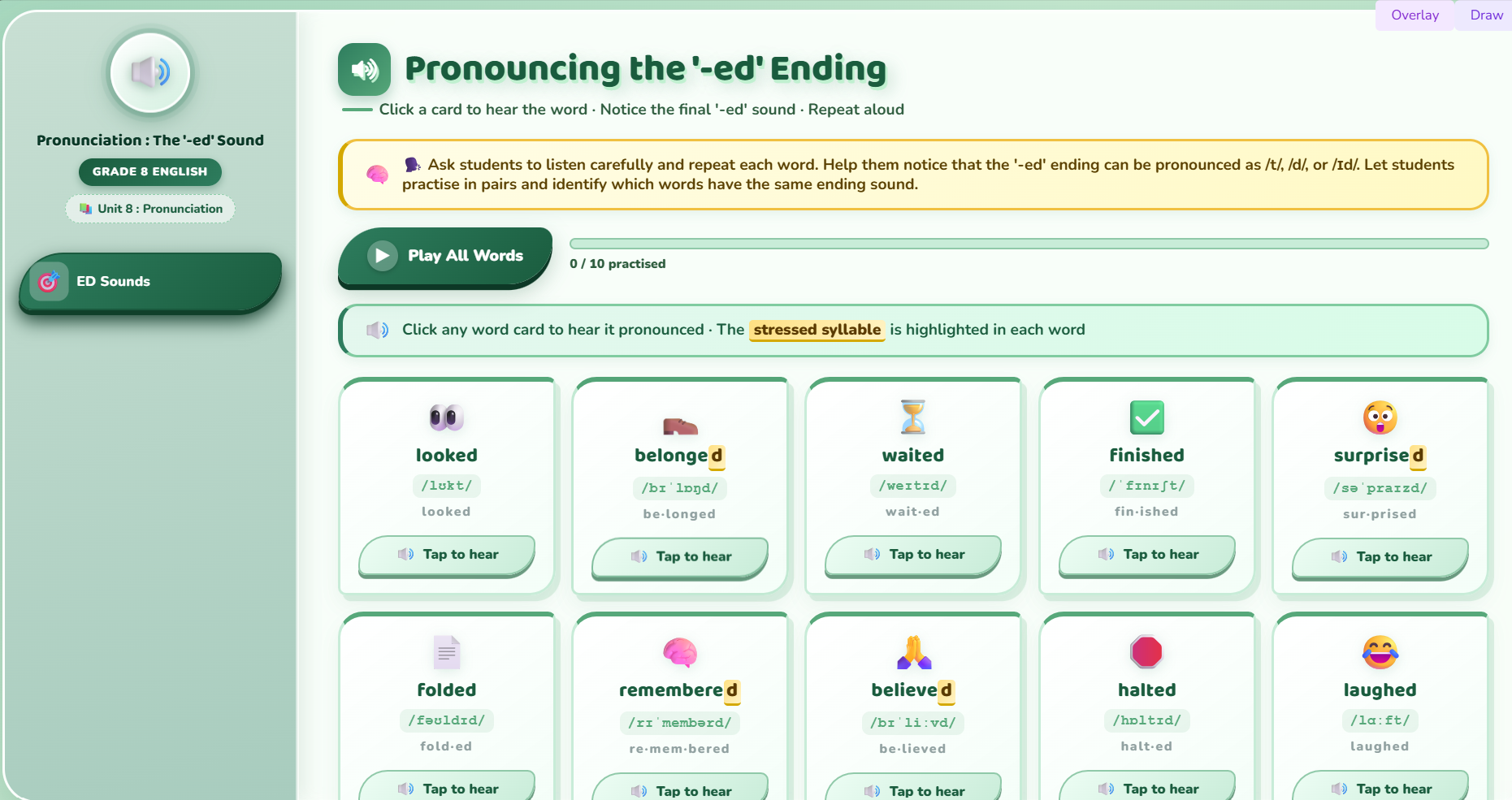 Pronunciation: /t/, /d/, /ɪd/