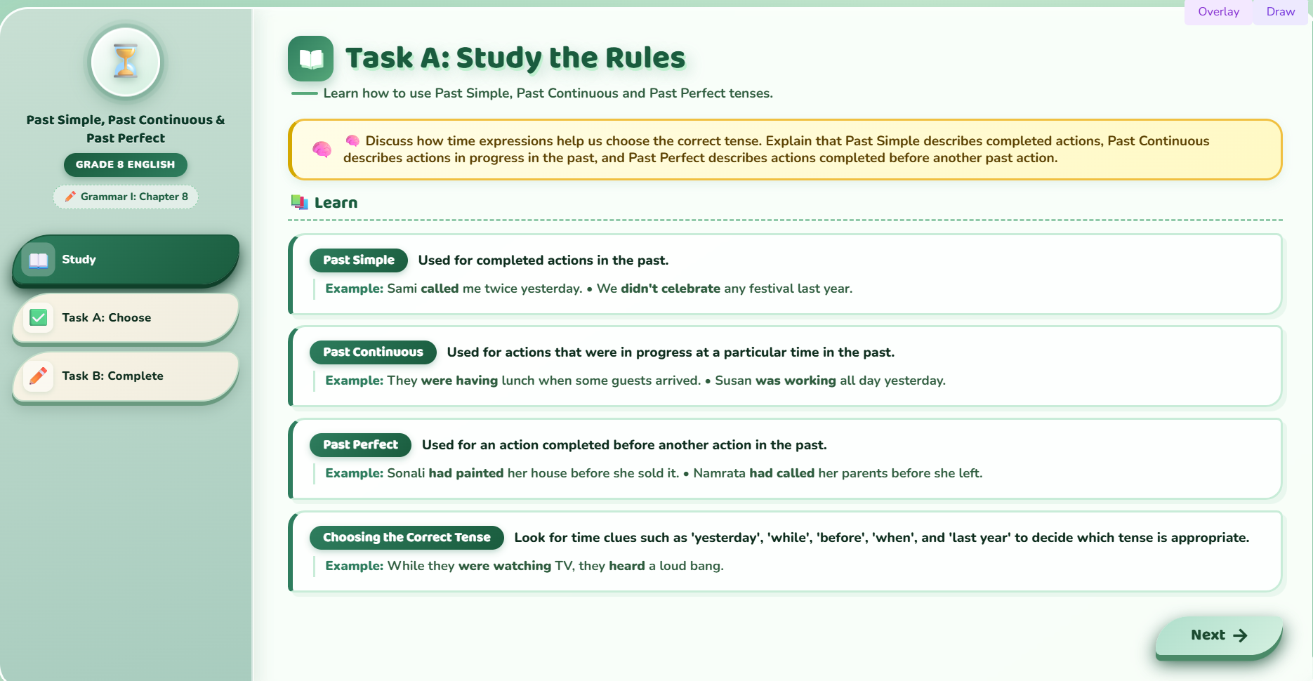 Grammar I: Past Simple, past continuous, and past perfect