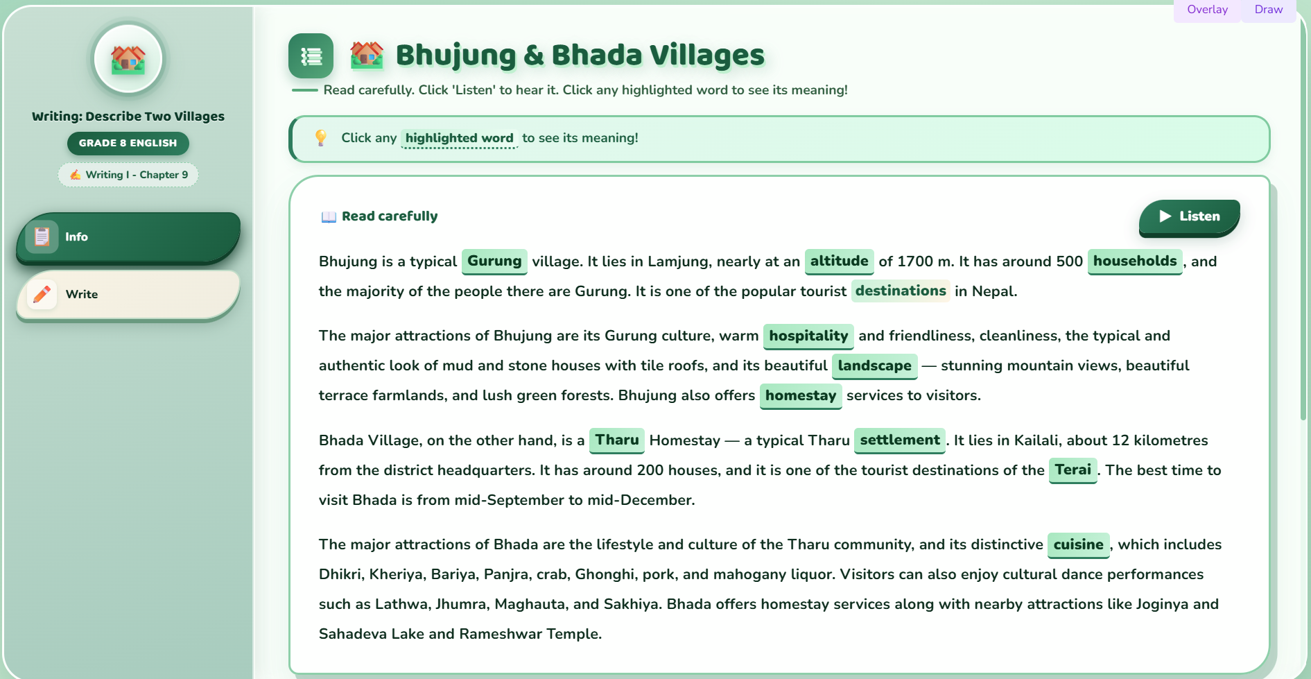 Writing I : Describe two village making comparison
