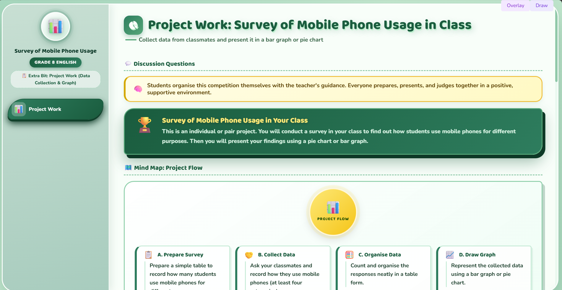 Project work : Make a survey in class and present in pie or bar graph.