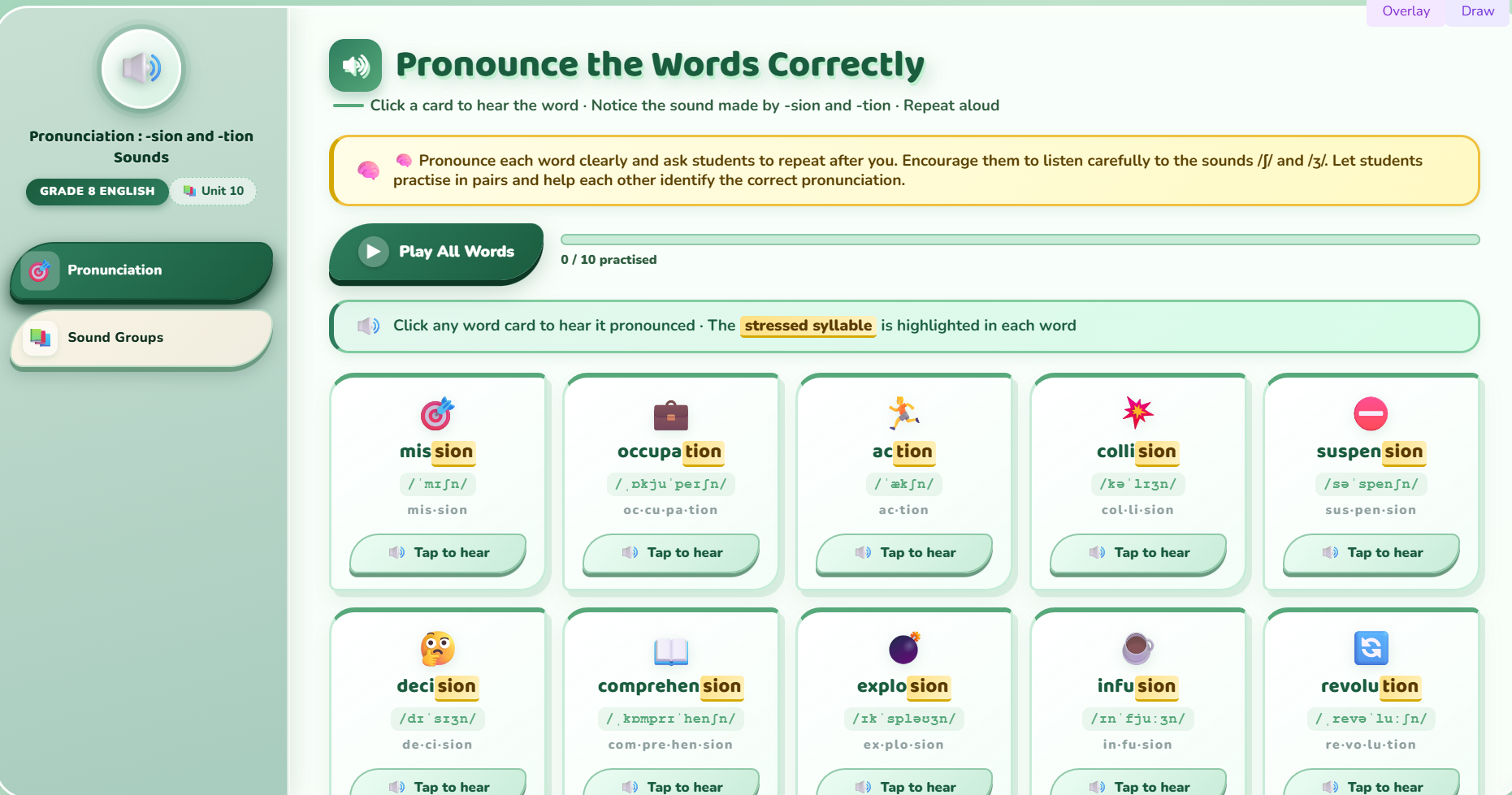 Pronunciation : words with –tion and –sion