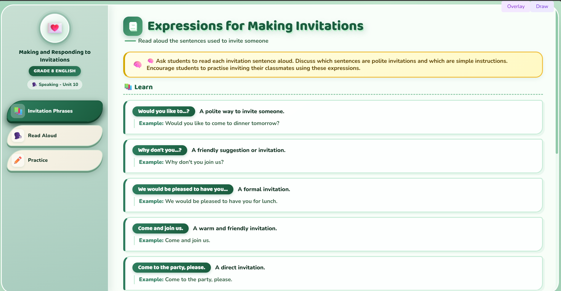 Speaking: Making an invitation and responding