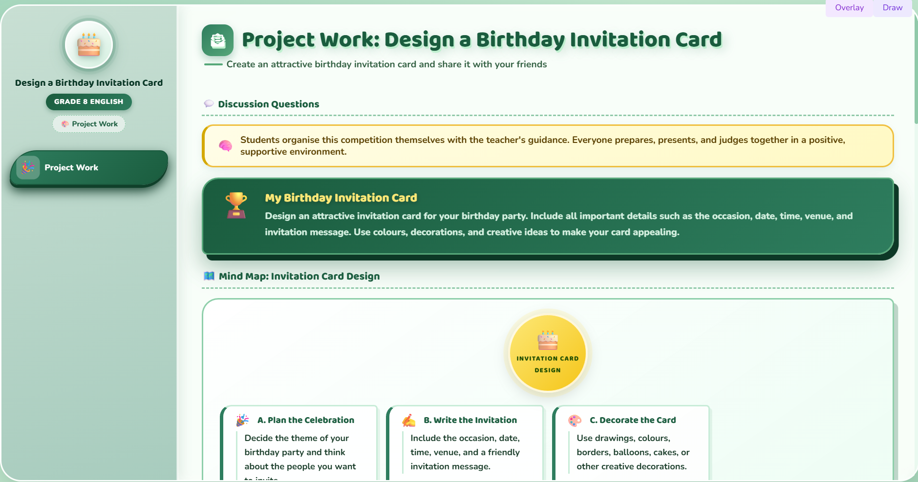 Project work : Design an invitation card for one's birthday party.