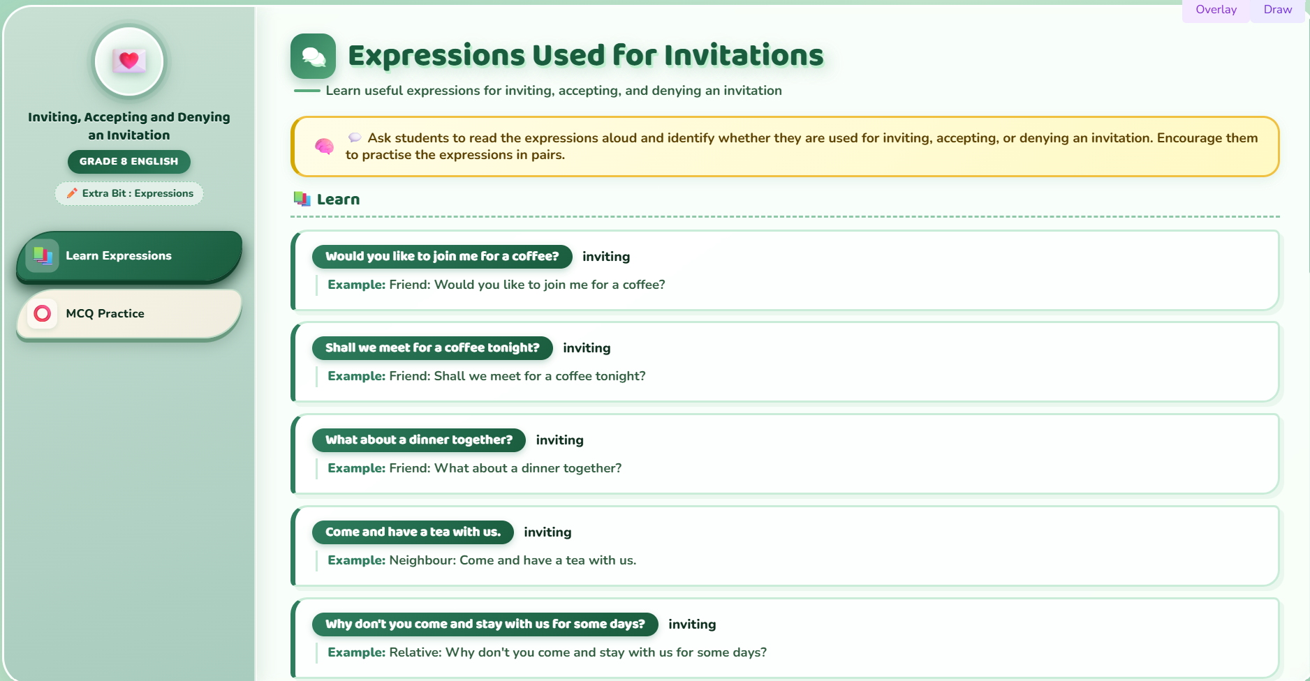 Extra bit : Expressions used for inviting, accepting and denying