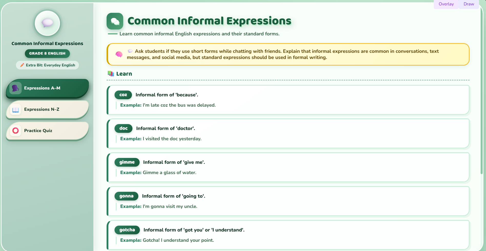 Extra bit : Common informal expressions