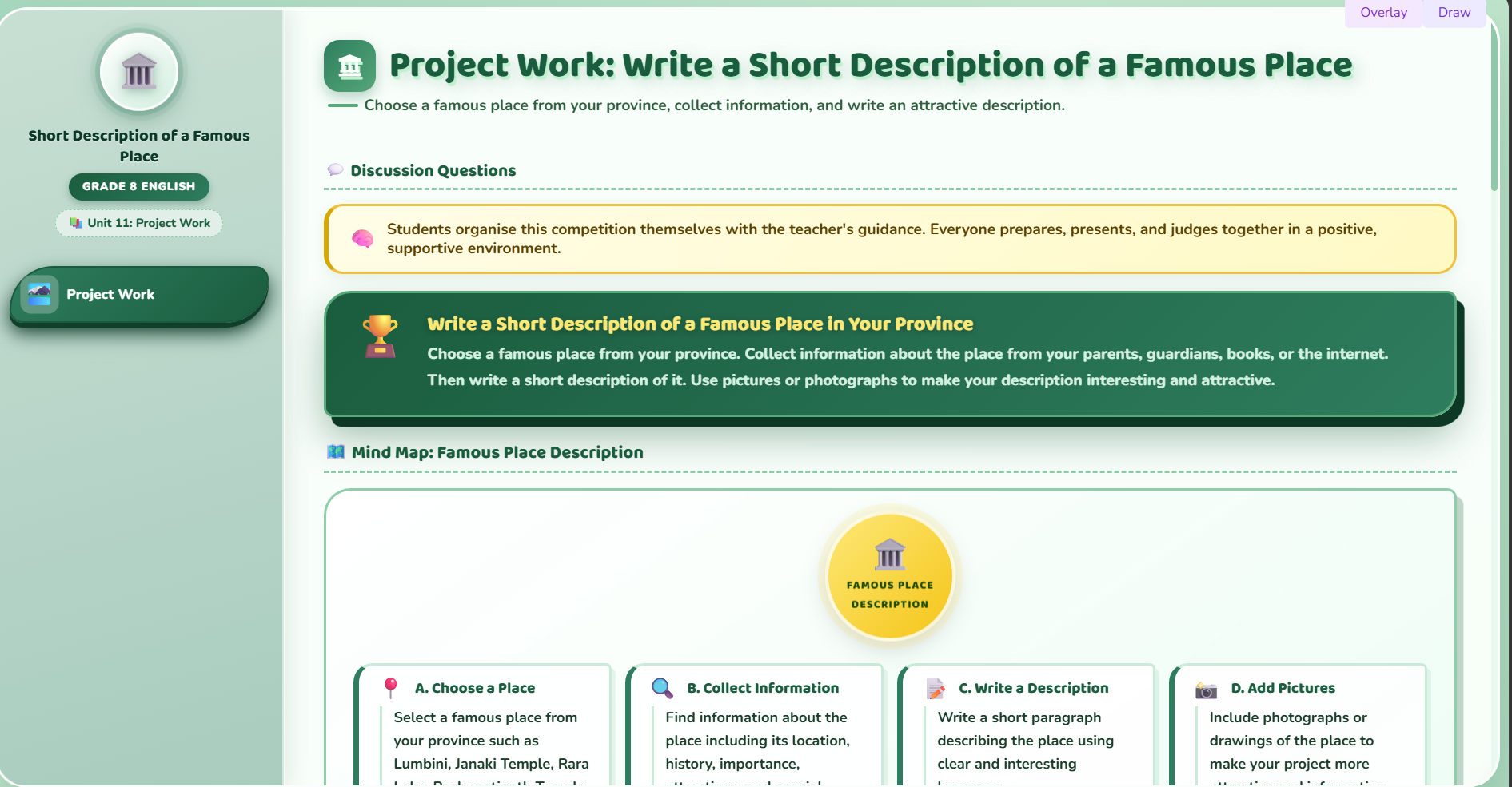 Project work : short description of a famous place