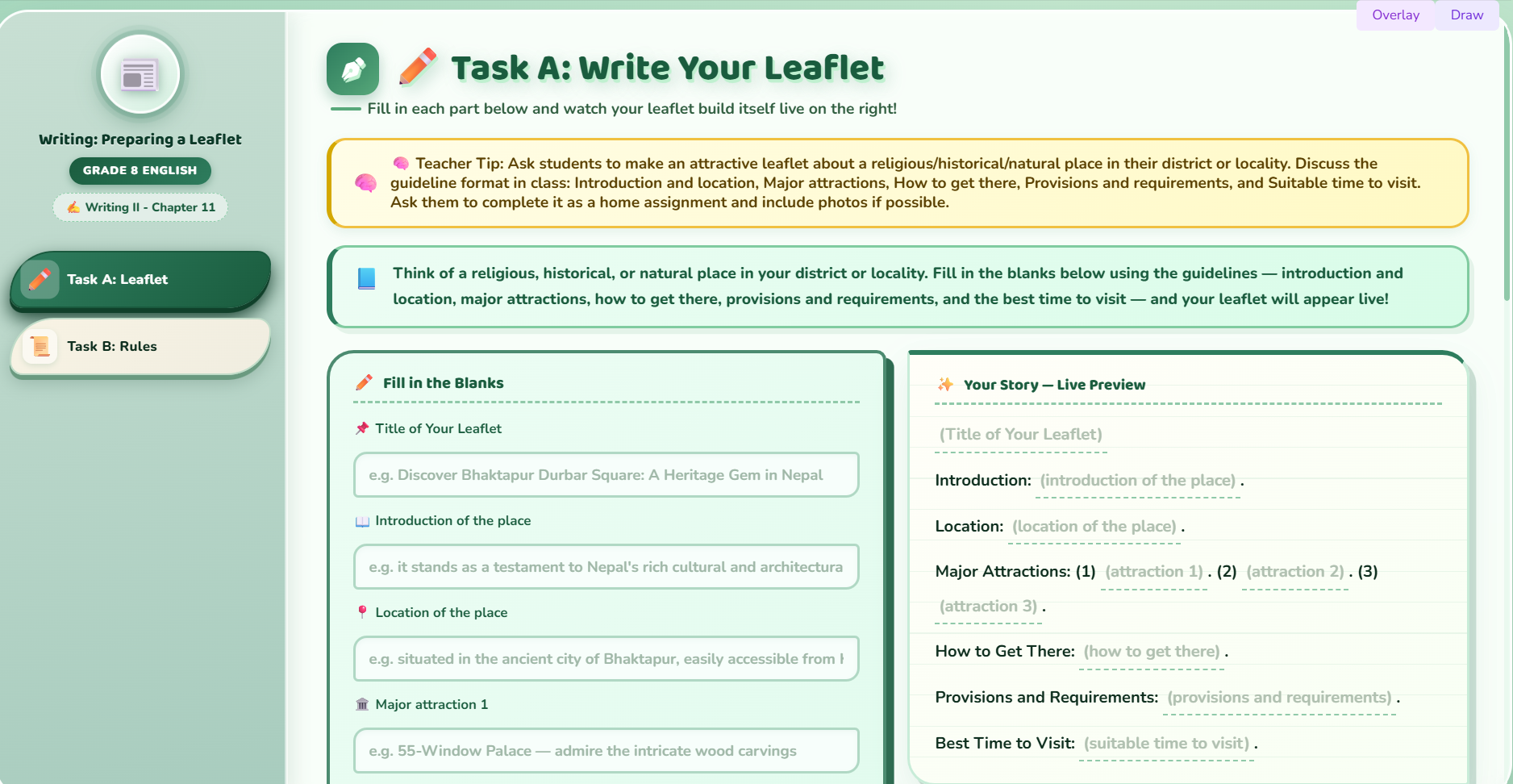 Writing II: Preparing a leaflet