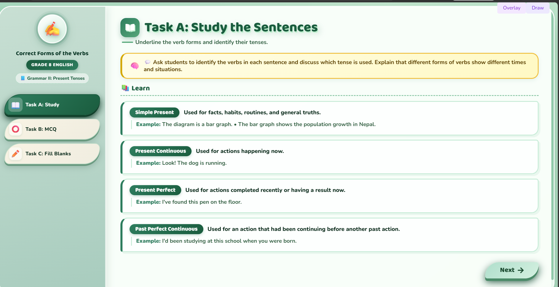 Grammar II :  correct forms of the verbs
