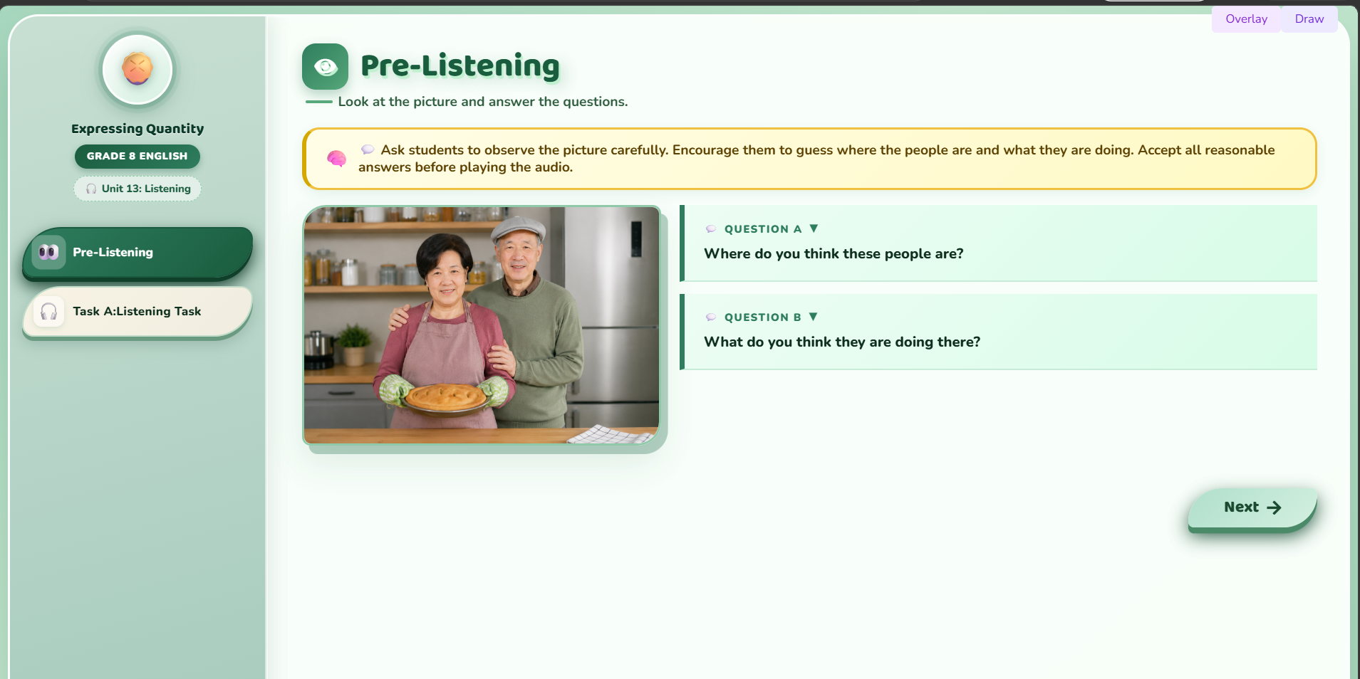 Listening : make an apple pie.