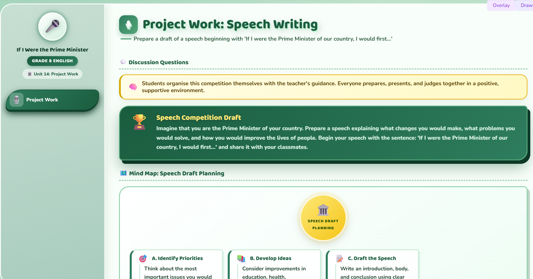 Project work : Prepare a draft of speech.