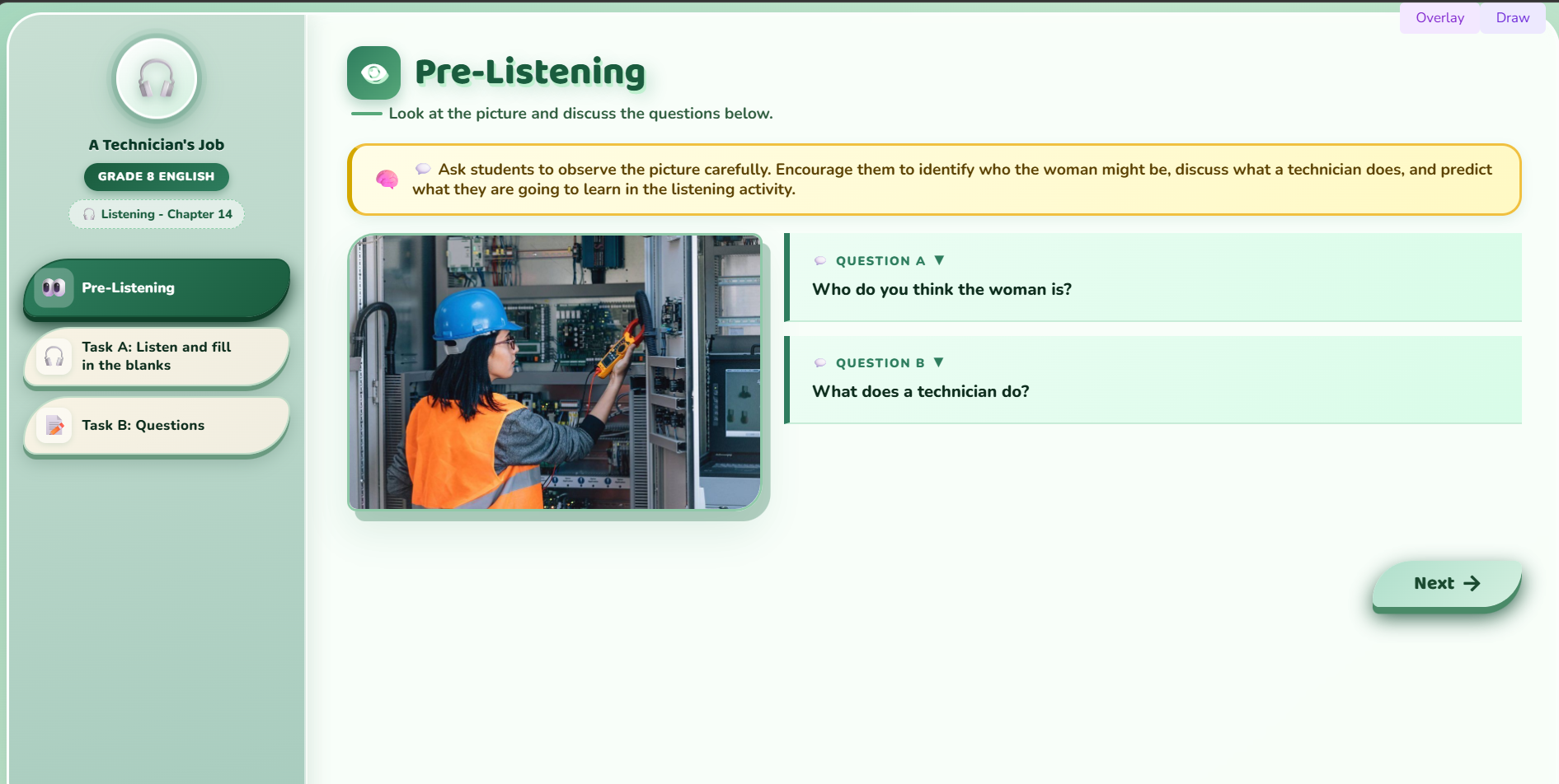 Listening: Describing a job