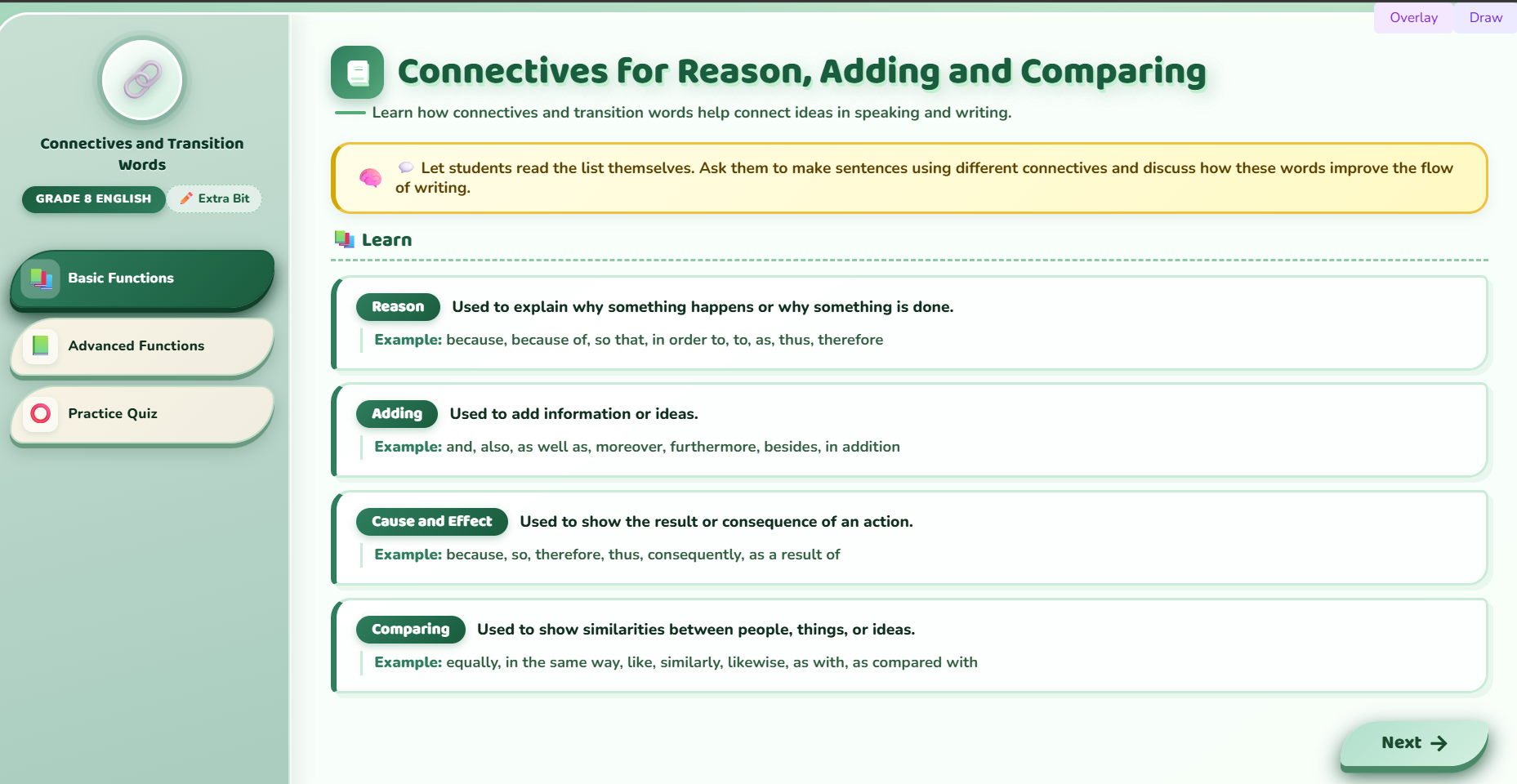 Extra bit : Connectives and Transition words.