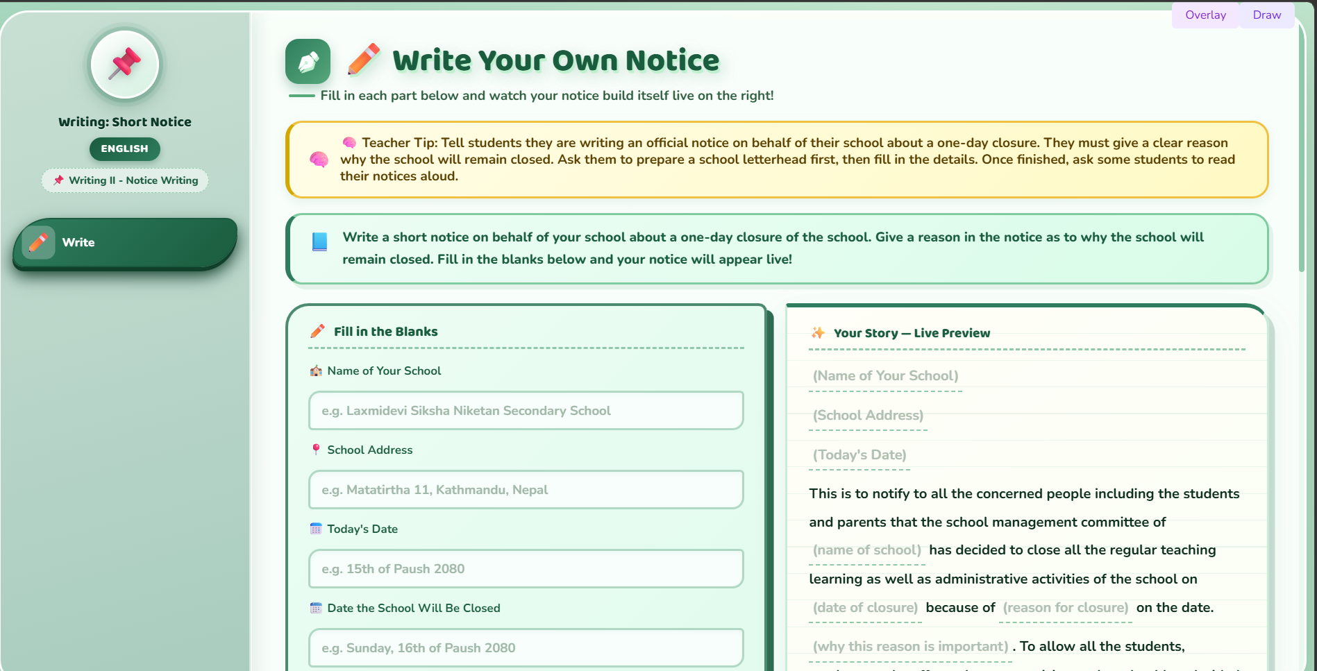 Writing II : Write a short notice