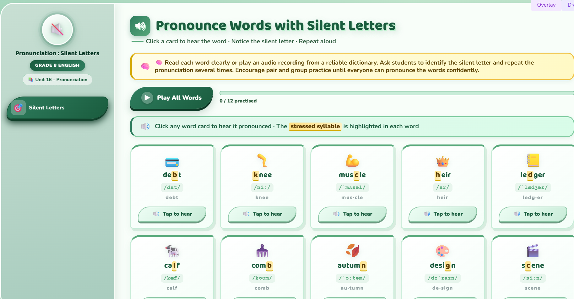 Pronunciation : words with silent letters/spellings.