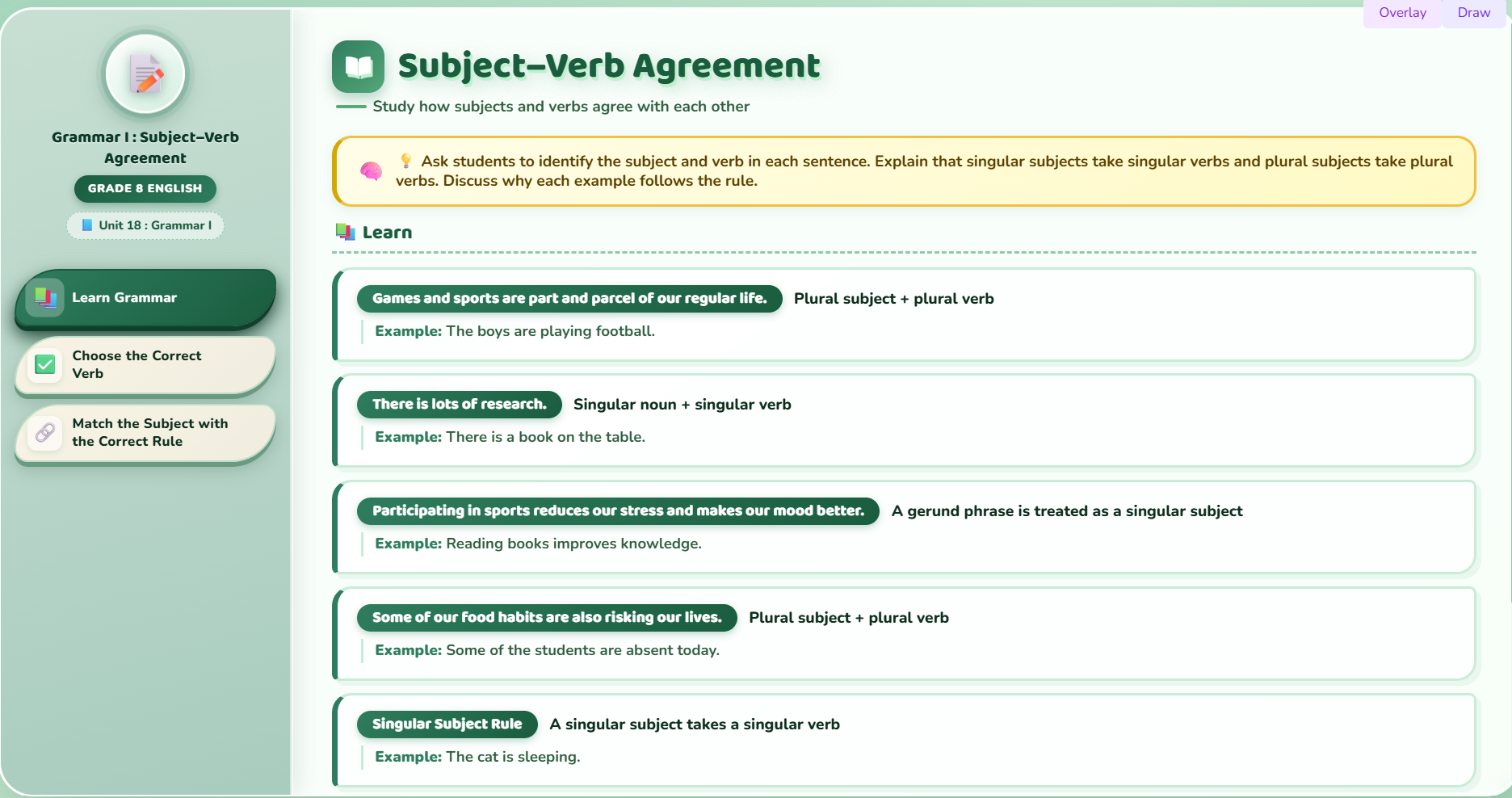 Grammar I :  subject-verb