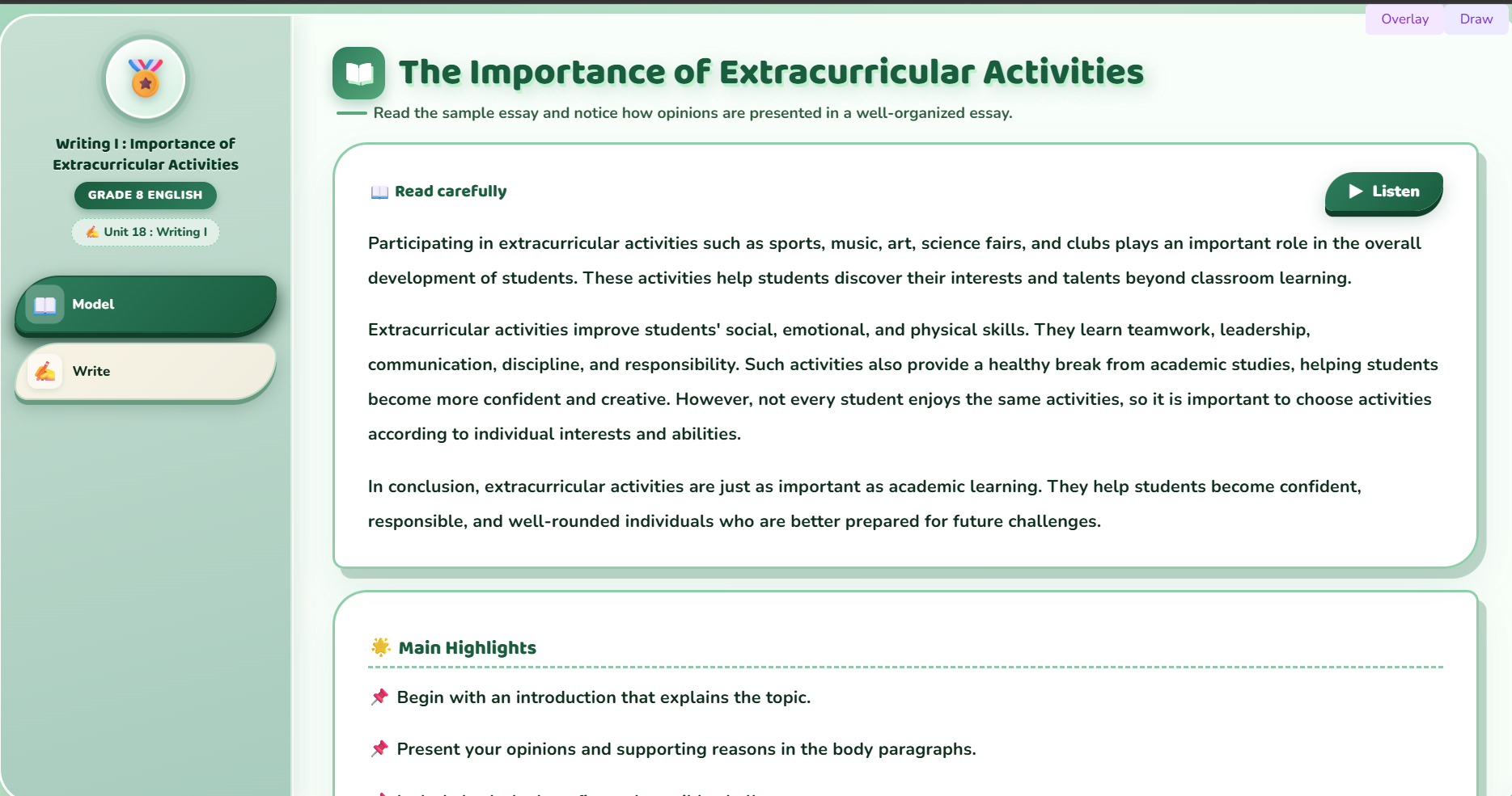 Writing I : importance of extracurricular activities for student