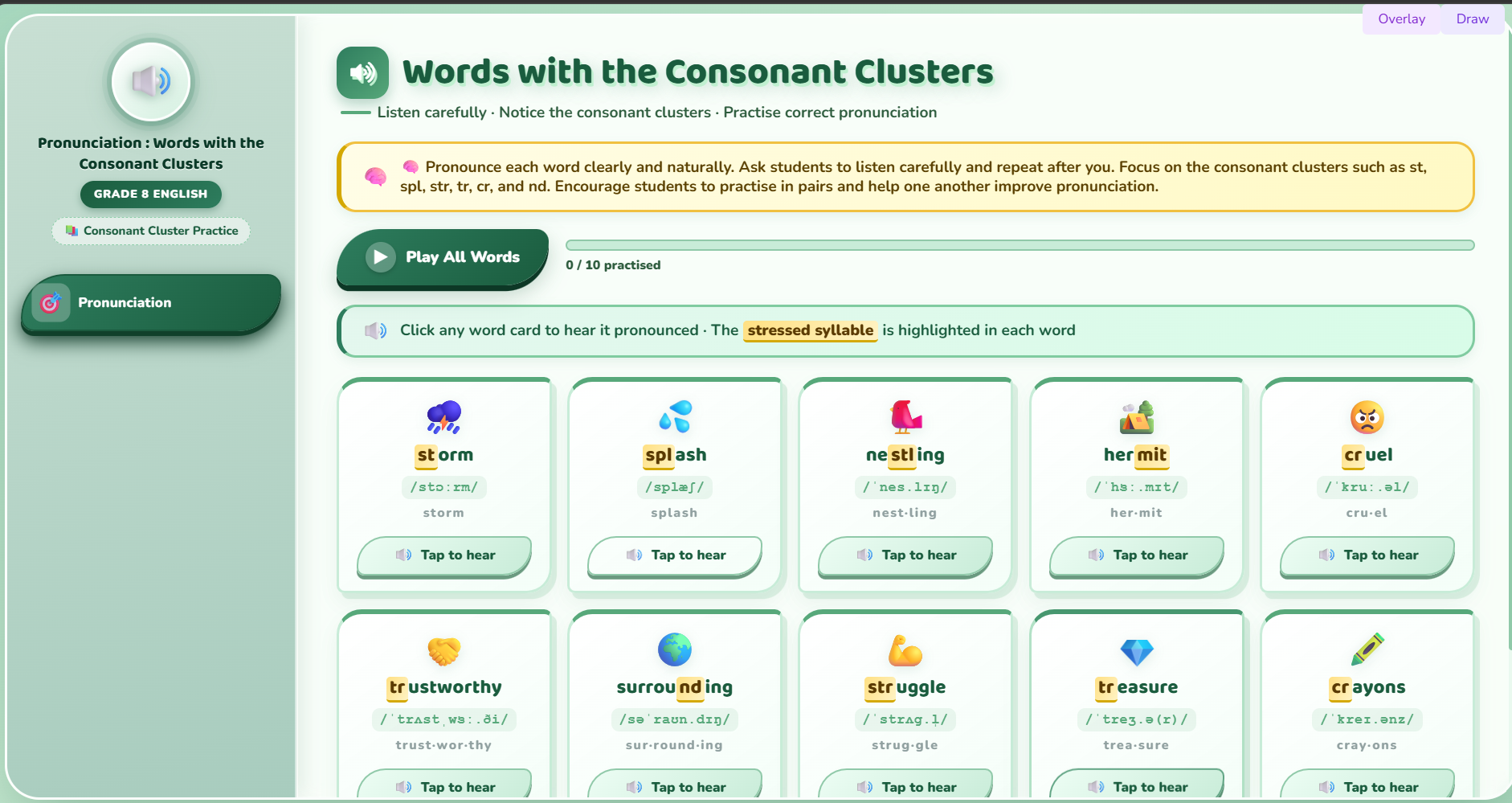 Pronunciation : words with the consonant clusters