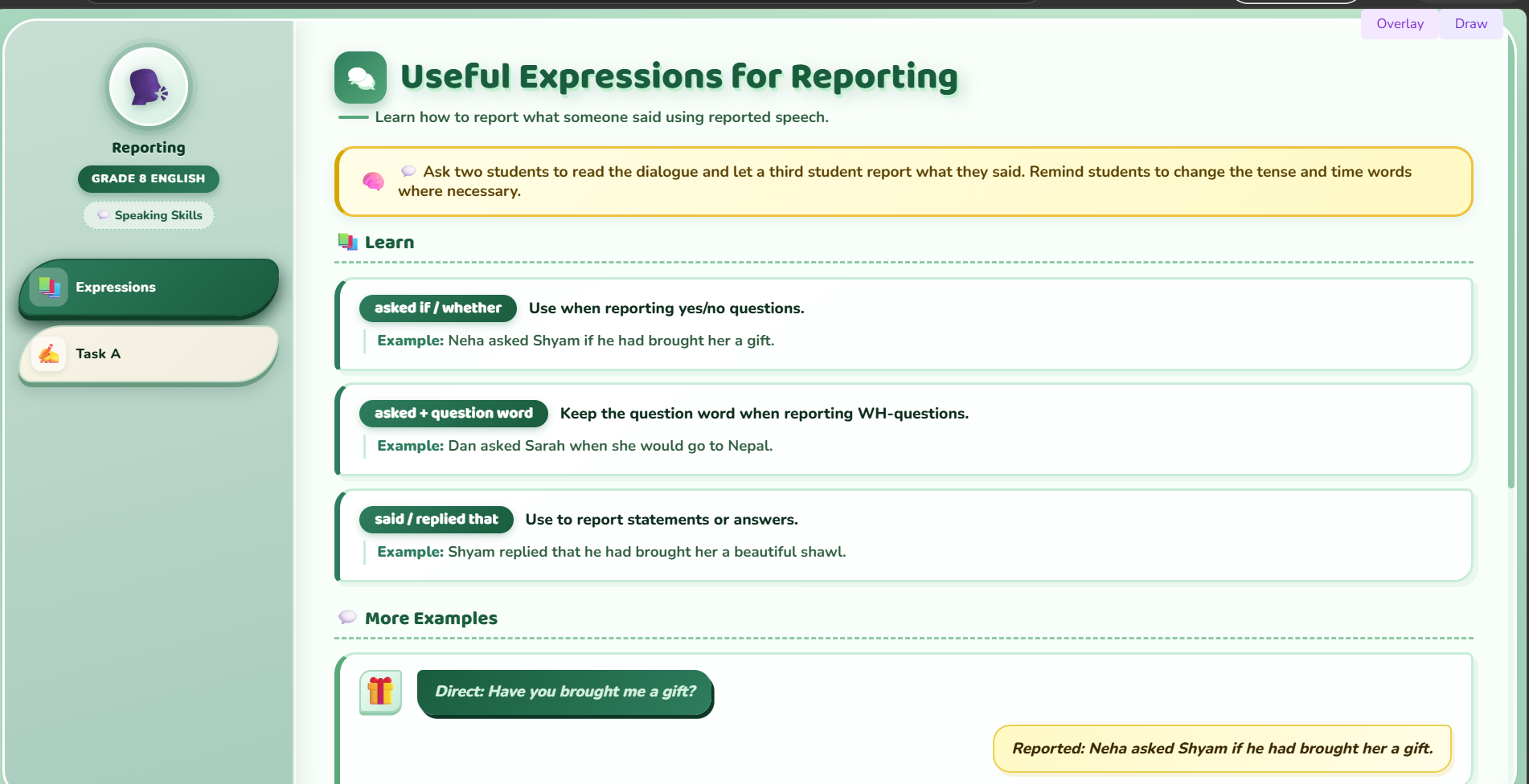Speaking: Reporting