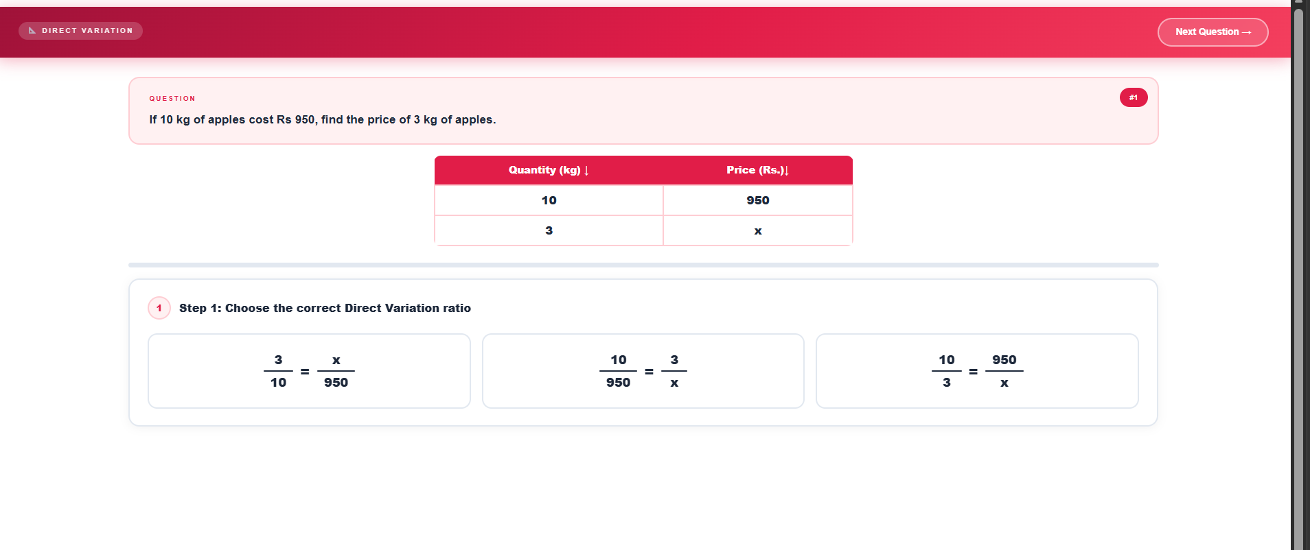 Application of Direct Variation