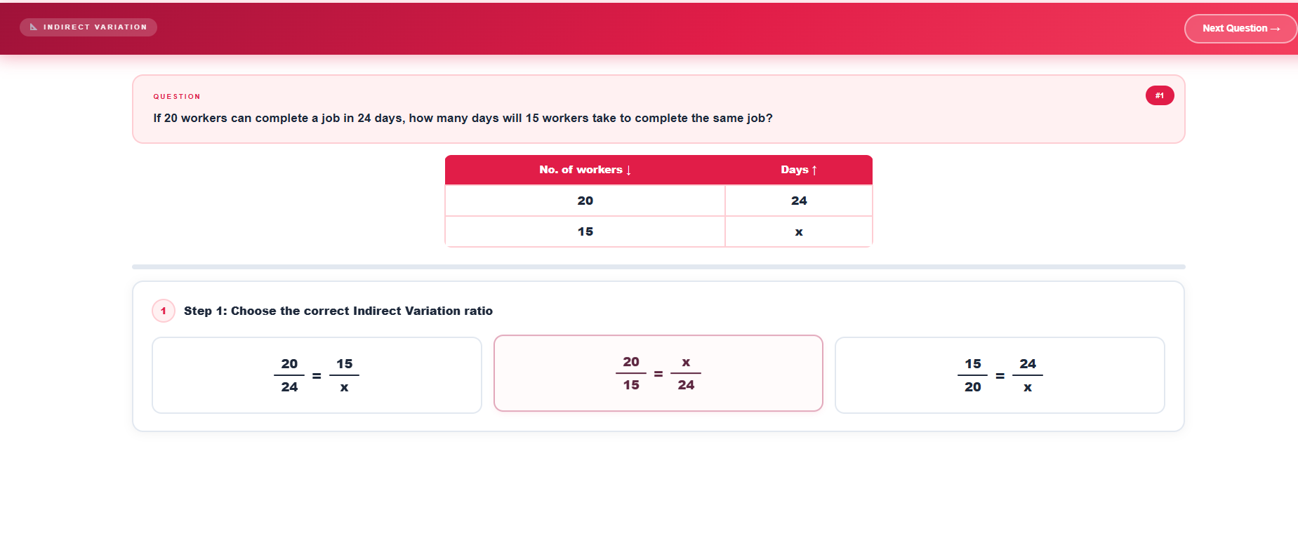 Application of Indirect Variation